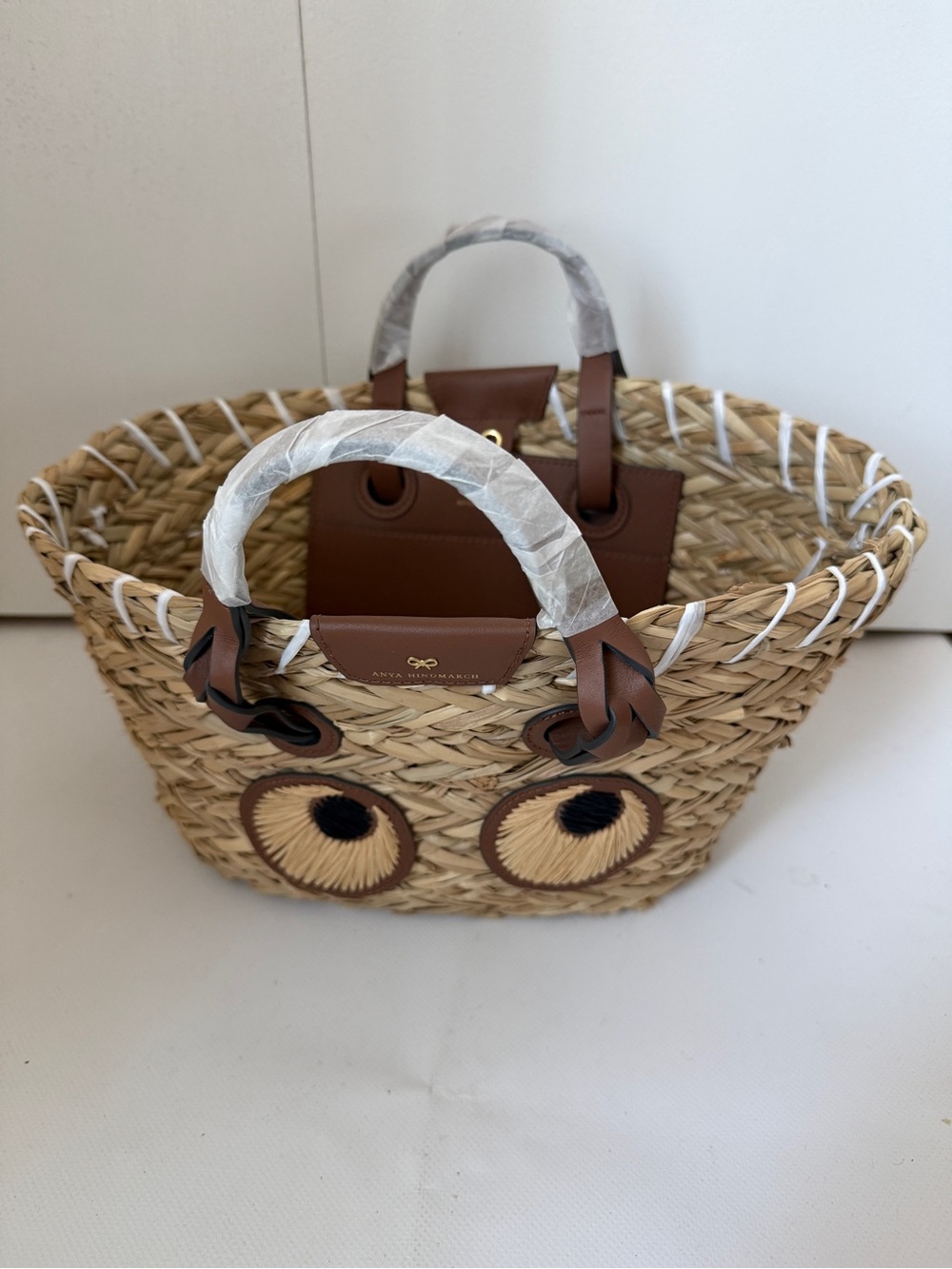 Anya Hindmarch Natural Woven Basket Tote with Brown Leather Handles - Picture 3 of 15